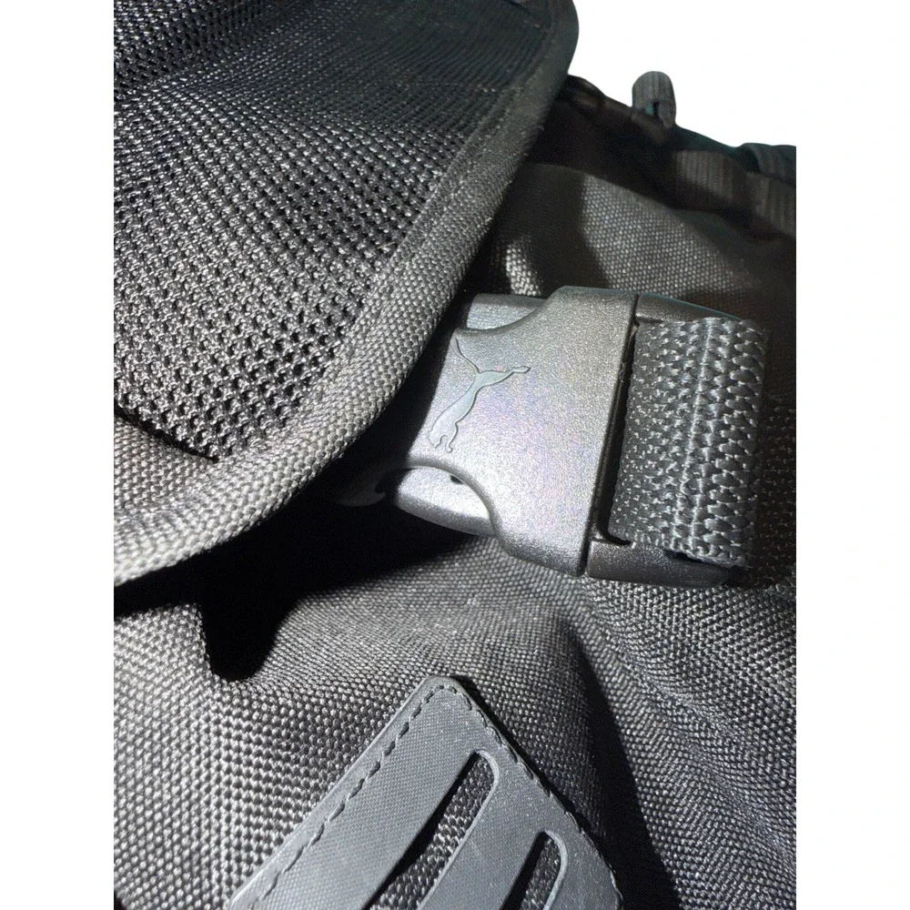PUMA Backpack Black Mesh Padded Straps Buckle Closure Sporty Athletic